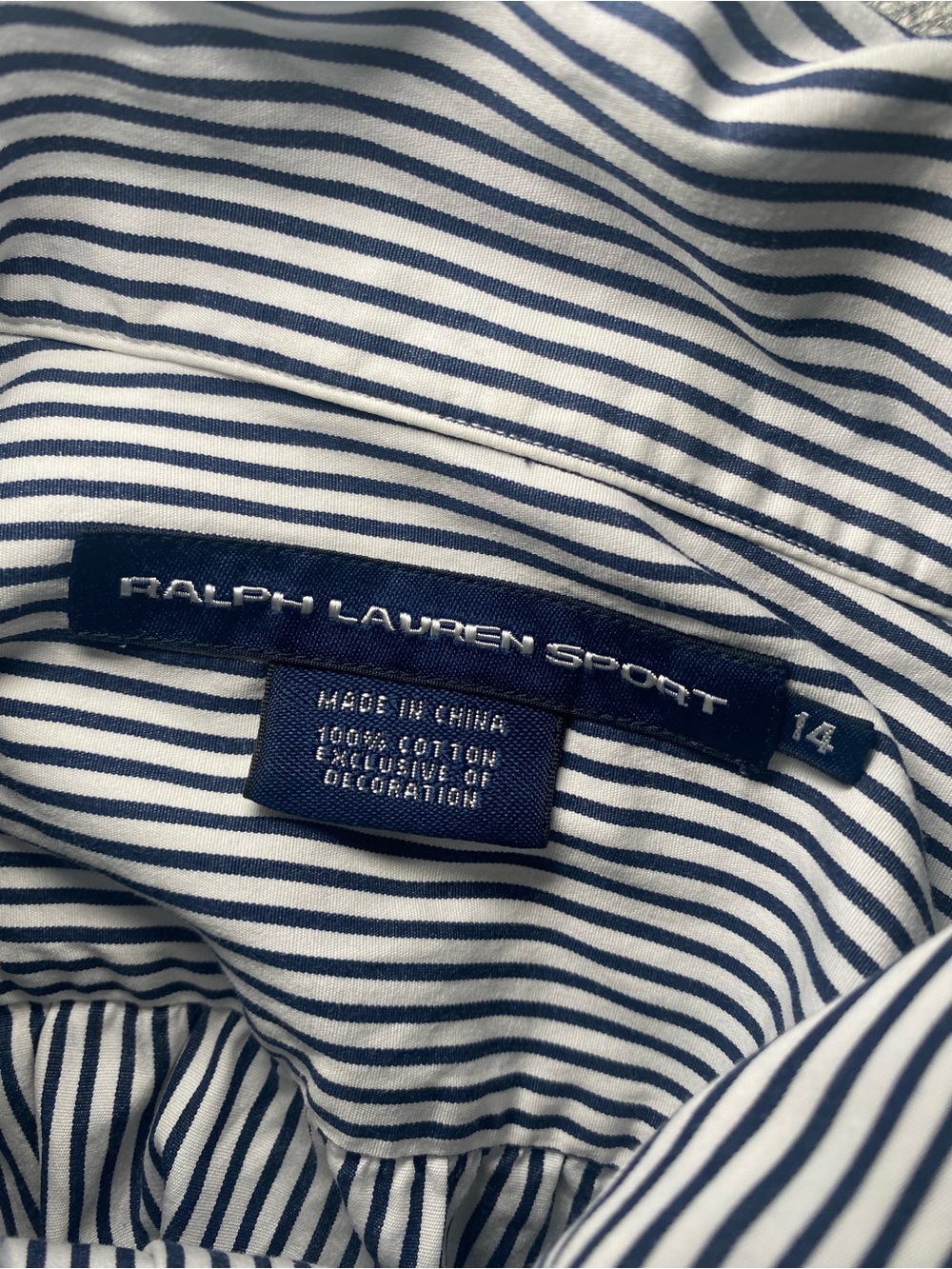 Ralph Lauren Sport Women's Striped White Navy Button Down Shirt Size 14 - Picture 7 of 7
